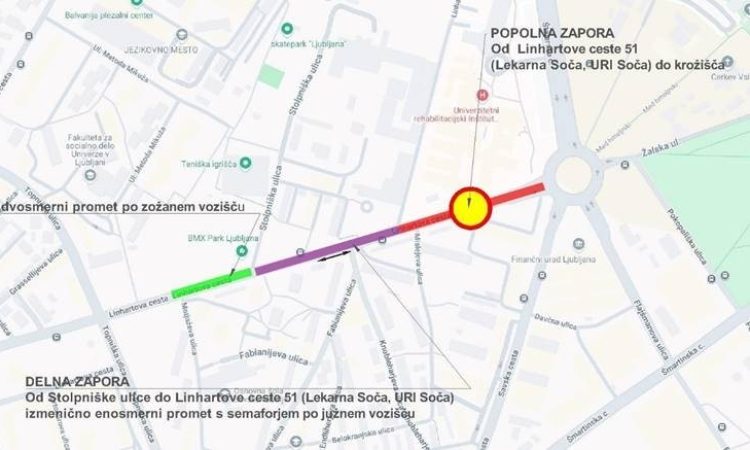 V Ljubljani zapora Linhartove ceste